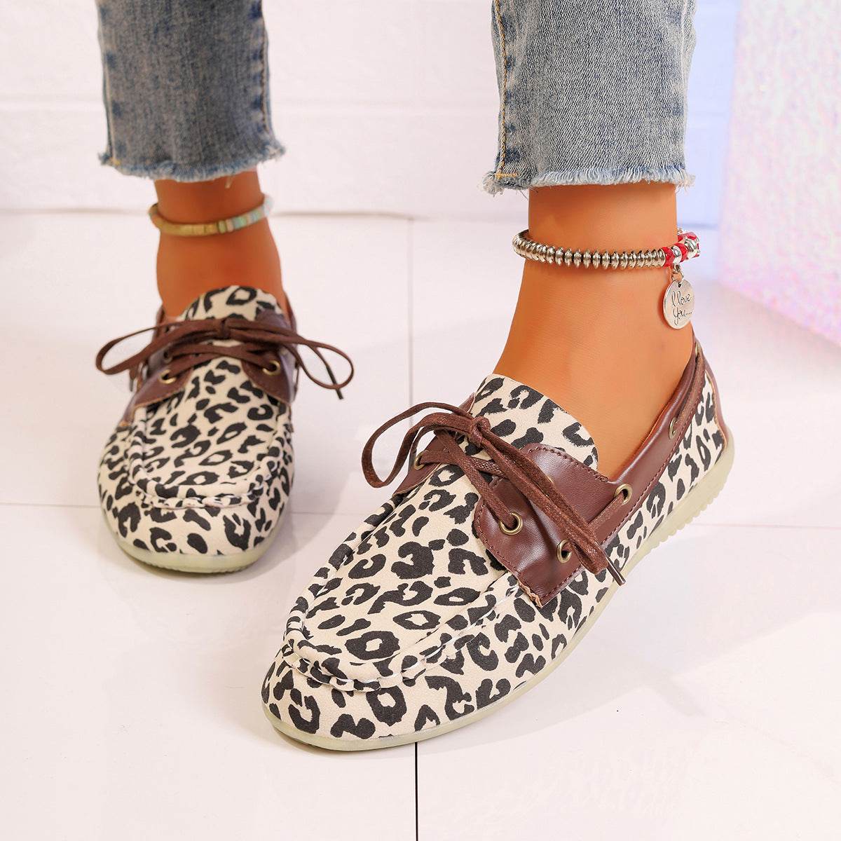 Lace Up Leopard Slip-Ons - Delanoir