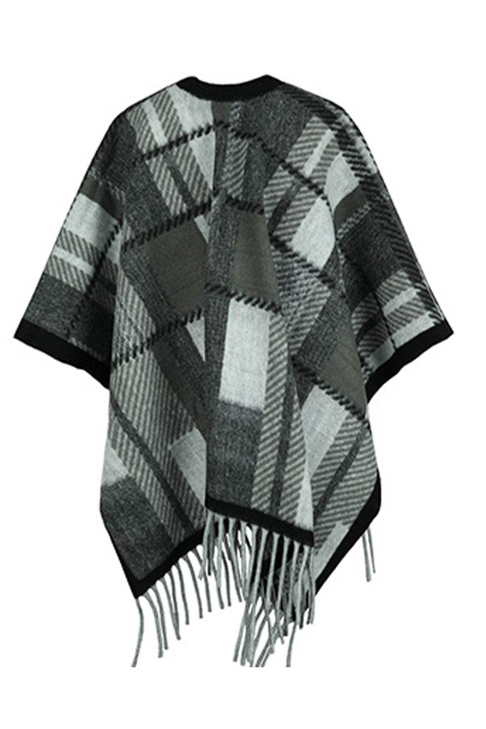 Cloak Sleeve Fringe Detail Poncho - Delanoir