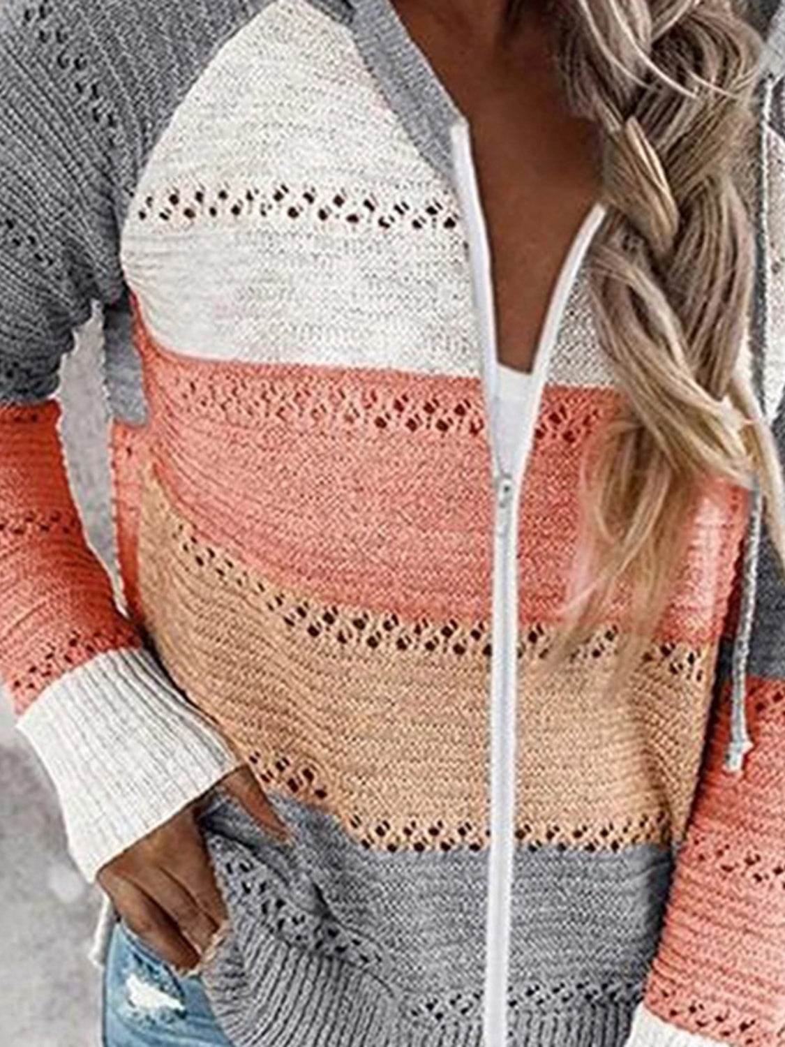 Color Block Drawstring Hooded Sweater - Delanoir