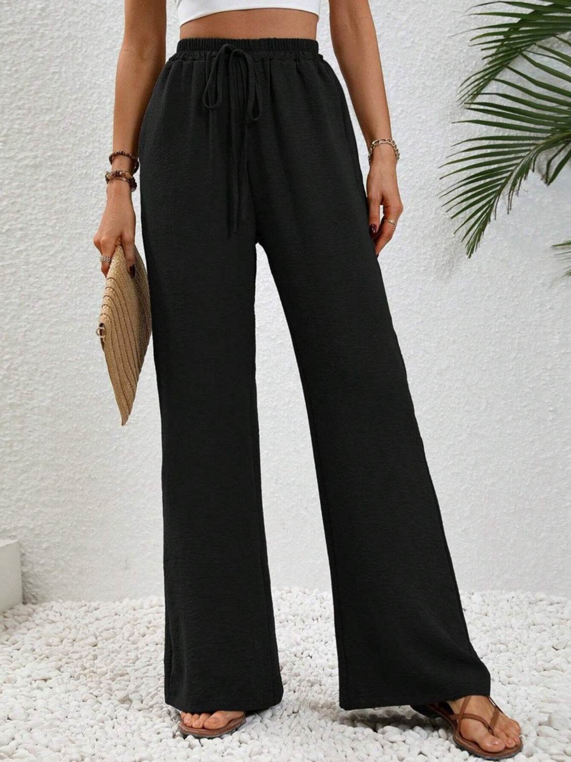 Wide Leg Drawstring Pants - Delanoir