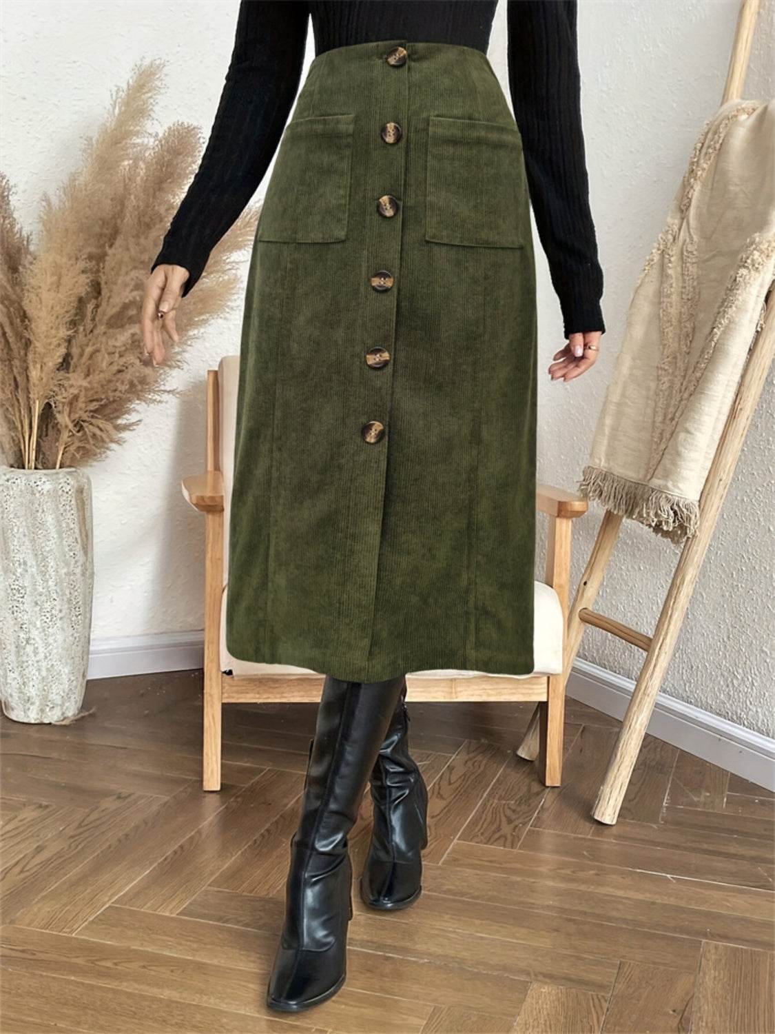 Pocketed Back Elastic Waist Skirt - Delanoir