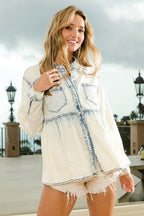 BiBi Snap Down Peplum Washed Shirt - Delanoir
