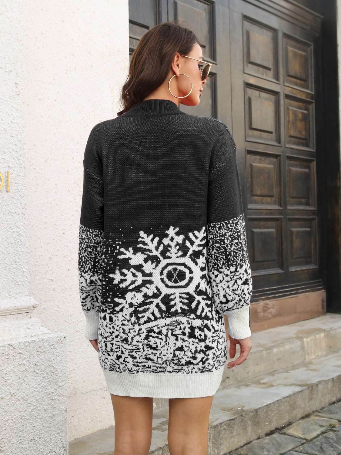 Snowflake Pattern Sweater Dress - Delanoir