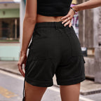 High Waist Denim Cargo Shorts - Delanoir