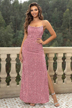 Sequin Backless Split Maxi Dress - Delanoir