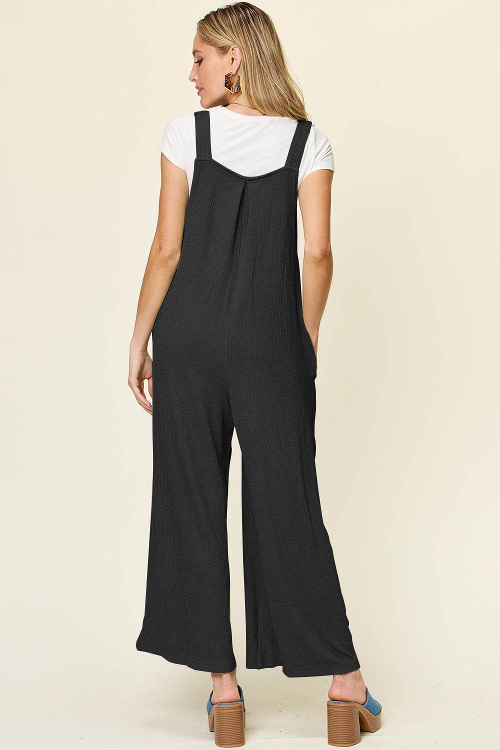 Double Take Full Size Texture Sleeveless Wide Leg Overall - Delanoir