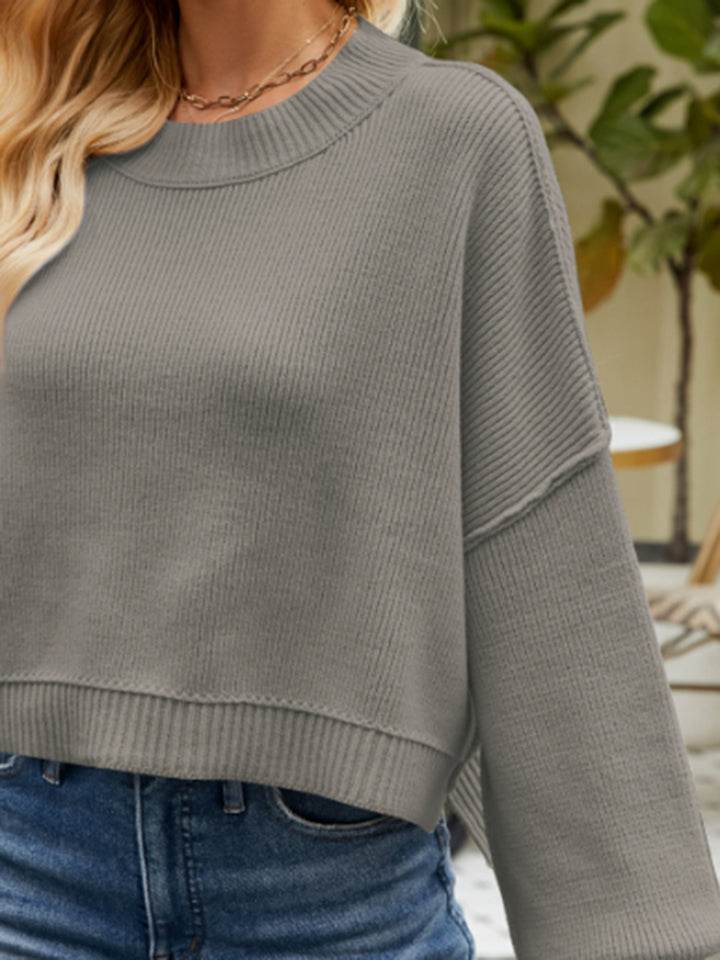 Round Neck Lantern Sleeve Sweater - Delanoir
