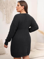 Plus Size Dropped Shoulder Long Sleeve Knit Mini Dress - Delanoir