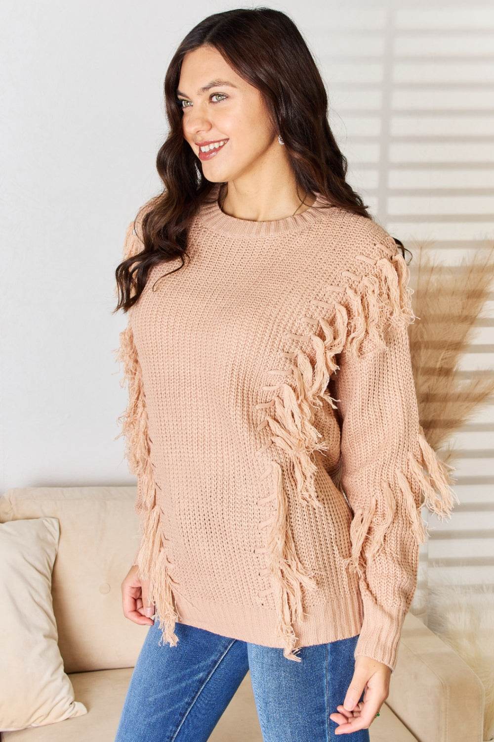 And The Why Tassel Detail Long Sleeve Sweater - Delanoir