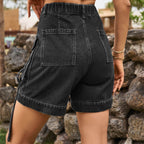 High Waist Denim Cargo Shorts - Delanoir