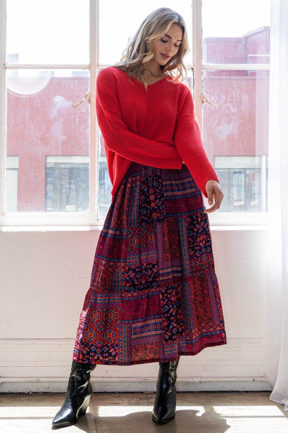 ODDI Full Size Printed Tiered Maxi Skirt - Delanoir