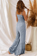 Smocked Printed Wide Strap Jumpsuit - Delanoir
