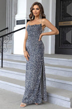 Sequin Backless Split Maxi Dress - Delanoir