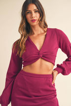 MABLE Front Twisted Knit Top and Midi Skirt Set - Delanoir
