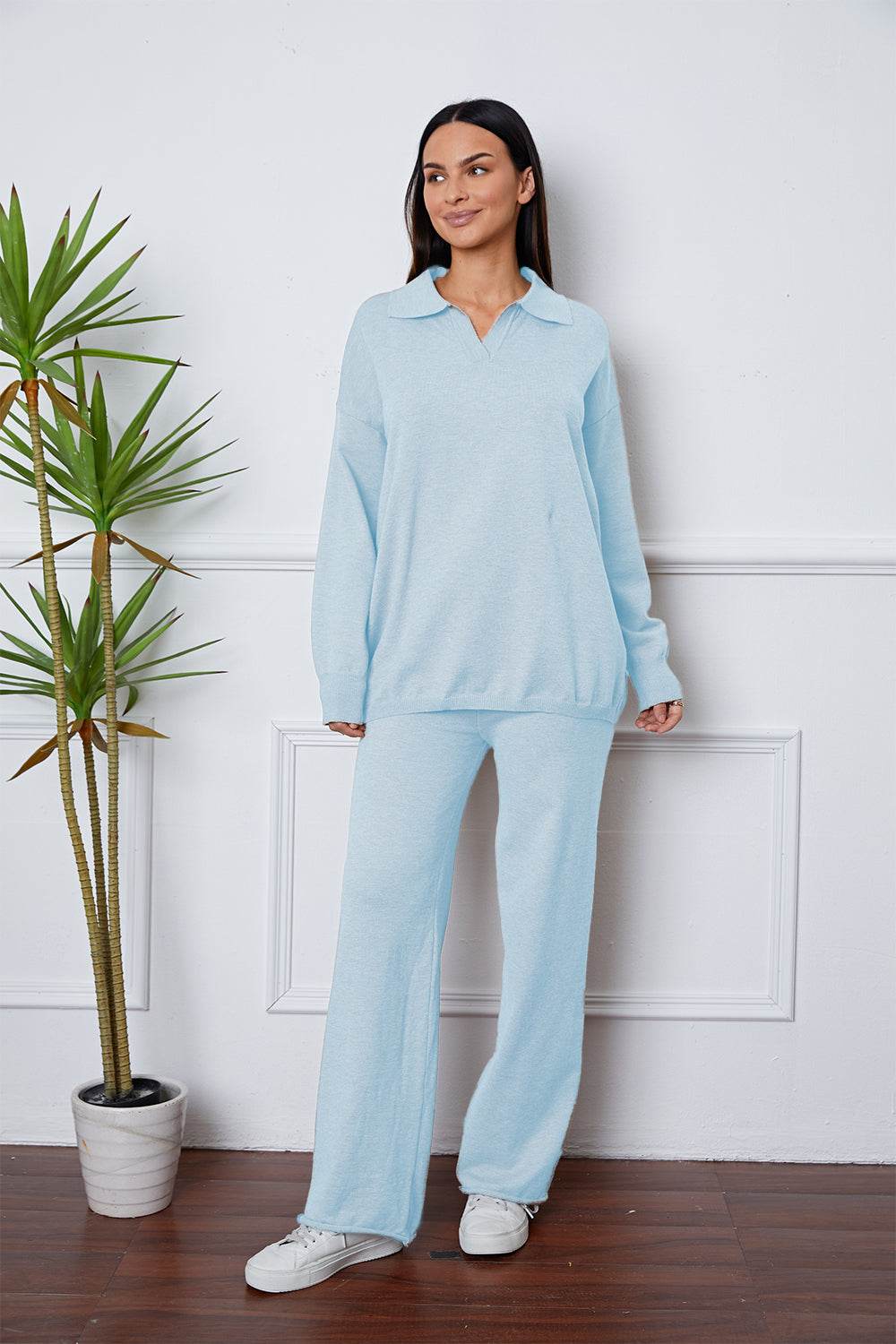 Dropped Shoulder Sweater and Long Pants Set - Delanoir