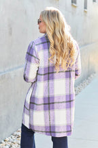 Double Take Full Size Plaid Button Up Lapel Collar Coat - Delanoir