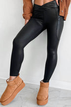 Pocketed V-Cut Waist Leggings - Delanoir