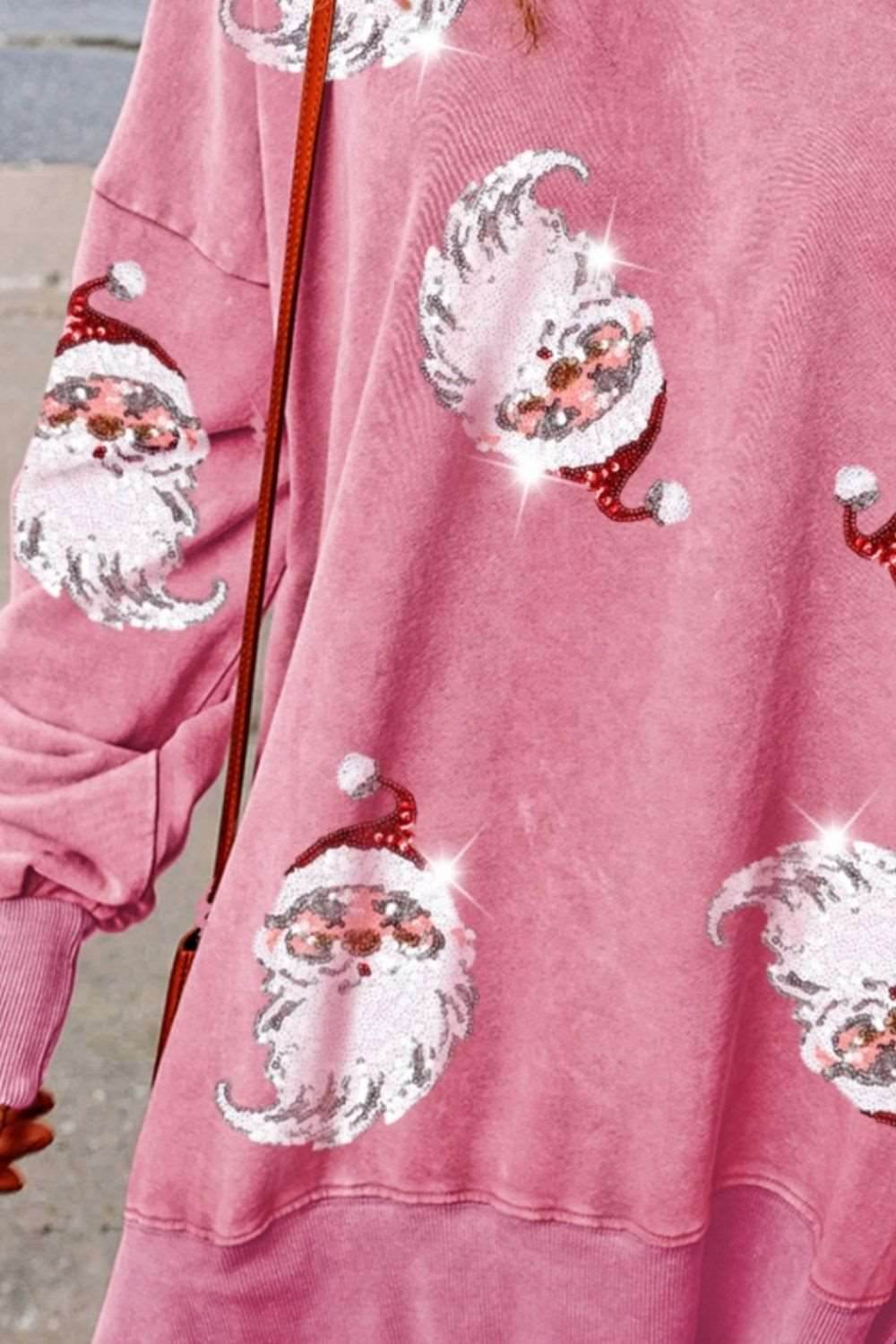 Sequin Santa Drop Shoulder Slit Sweatshirt - Delanoir