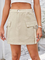 Pocketed Buttoned Denim Skirt - Delanoir