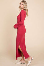 Culture Code Full Size Round Neck Bodycon Bell Maxi Dress - Delanoir