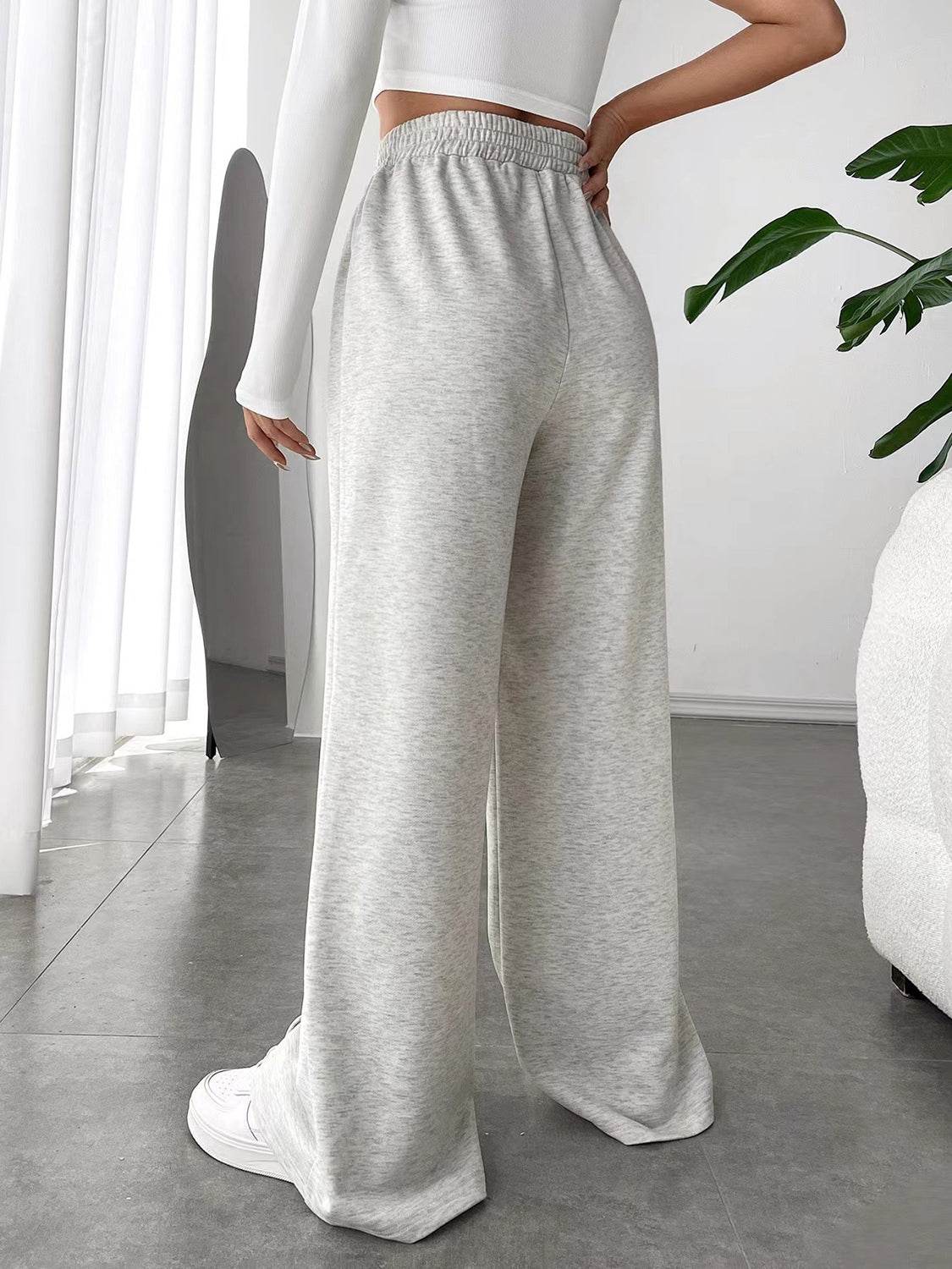 Elastic Waist Wide Leg Pants - Delanoir