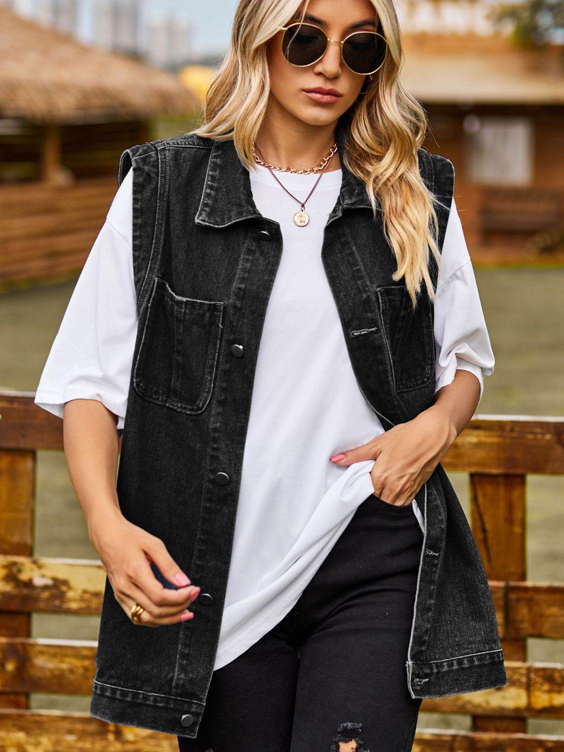 Button Down Denim Vest - Delanoir