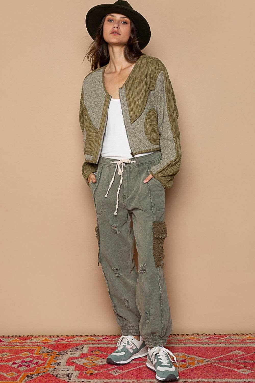 POL Quilted Knit Viding Detail Knit Patch Jacket - Delanoir
