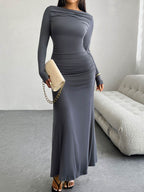 Devine Ruched Long Sleeve Maxi Dress - Delanoir