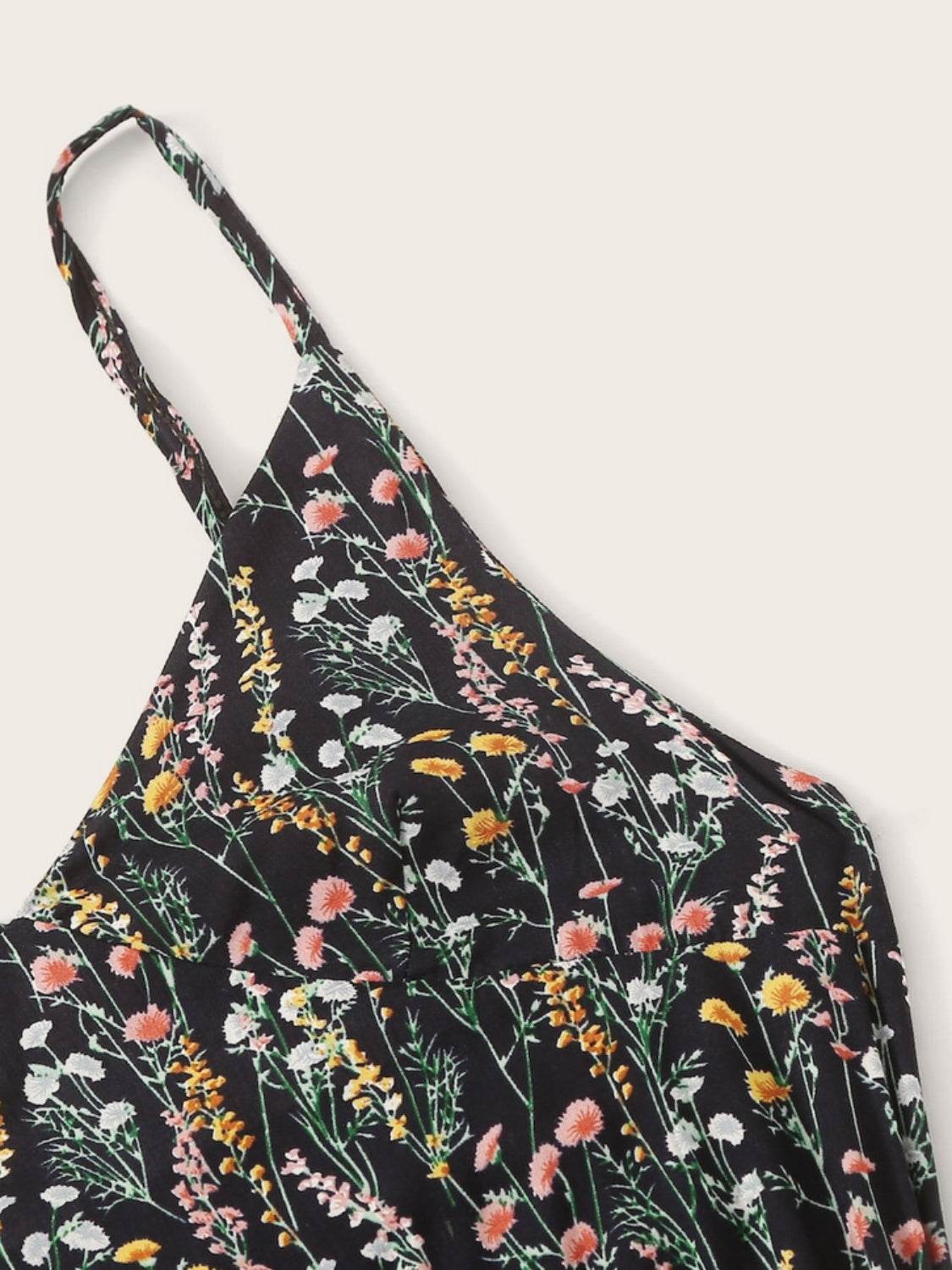 Printed V-Neck Spaghetti Strap Romper - Delanoir