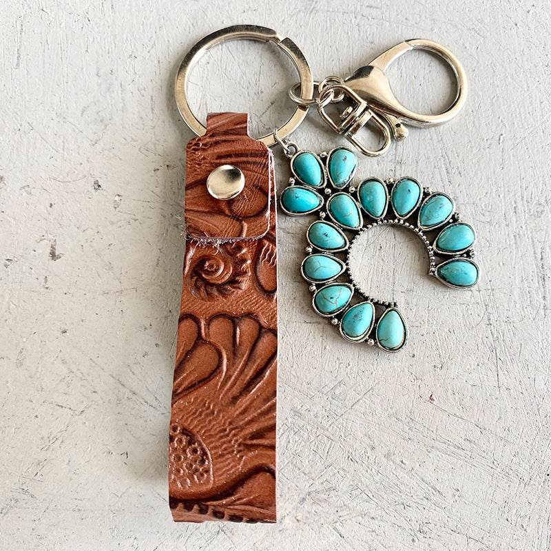 Turquoise Genuine Leather Key Chain - Delanoir
