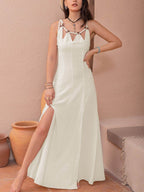 Swiss Dot Cutout Sleeveless Maxi Dress - Delanoir