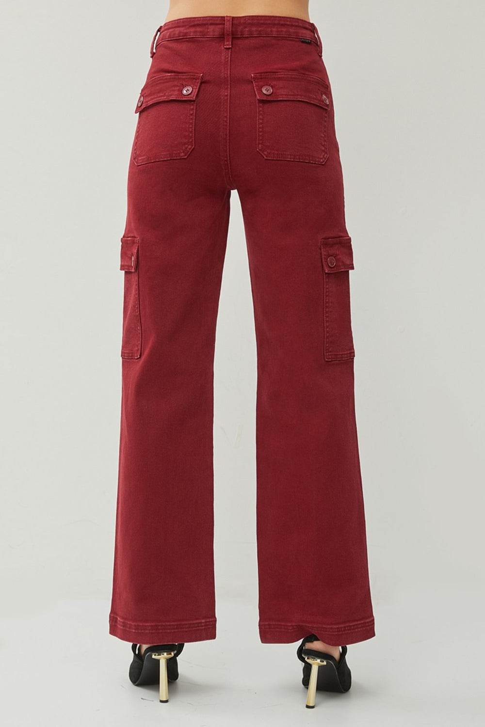 RISEN Full Size High Rise Wide Leg Cargo Jeans - Delanoir
