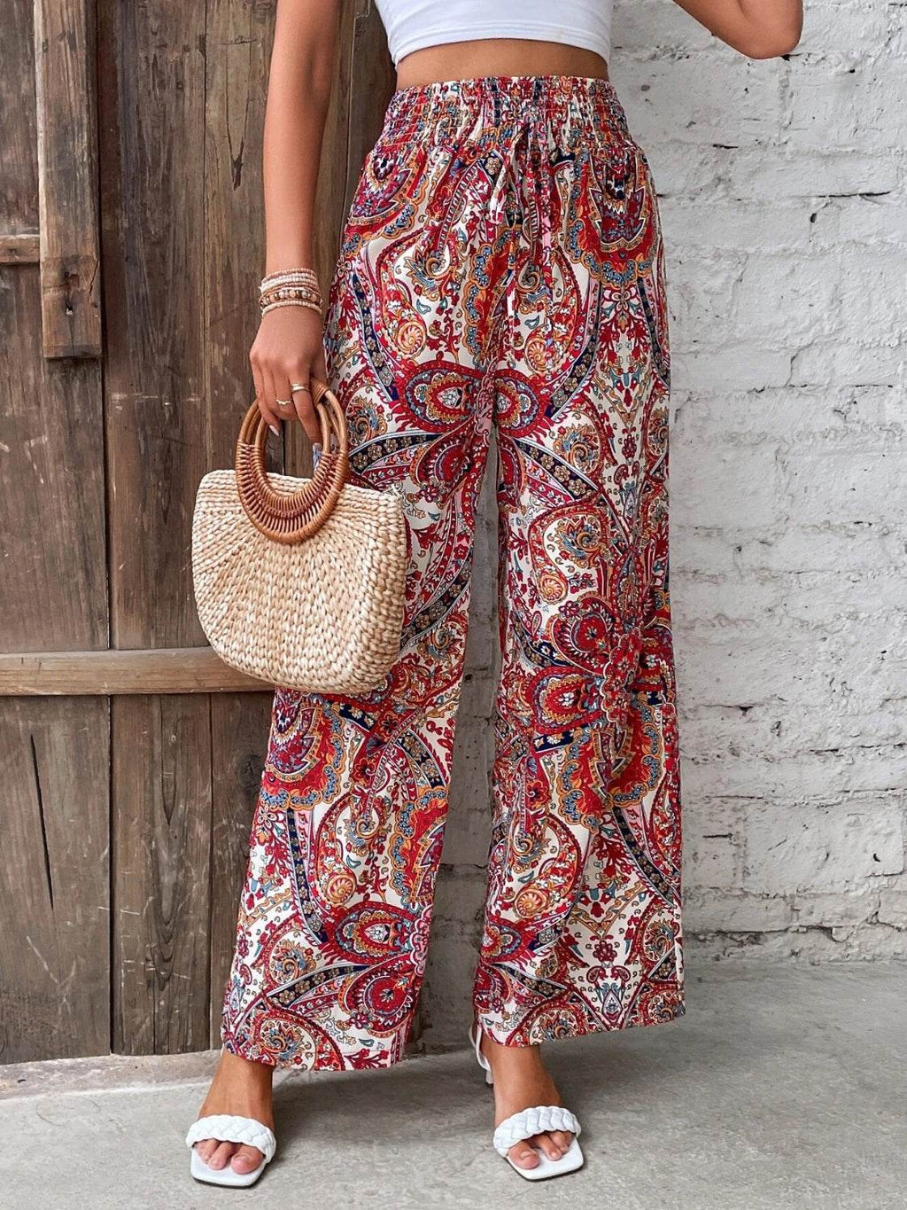 Printed Wide Leg Pants - Delanoir
