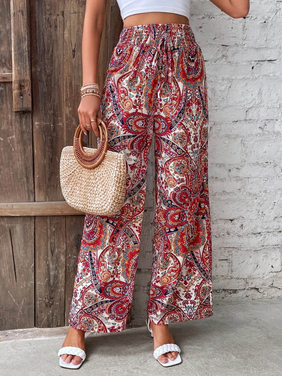 Printed Wide Leg Pants - Delanoir