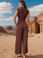 Perfee Ruched Mock Neck Sleeveless Jumpsuit - Delanoir
