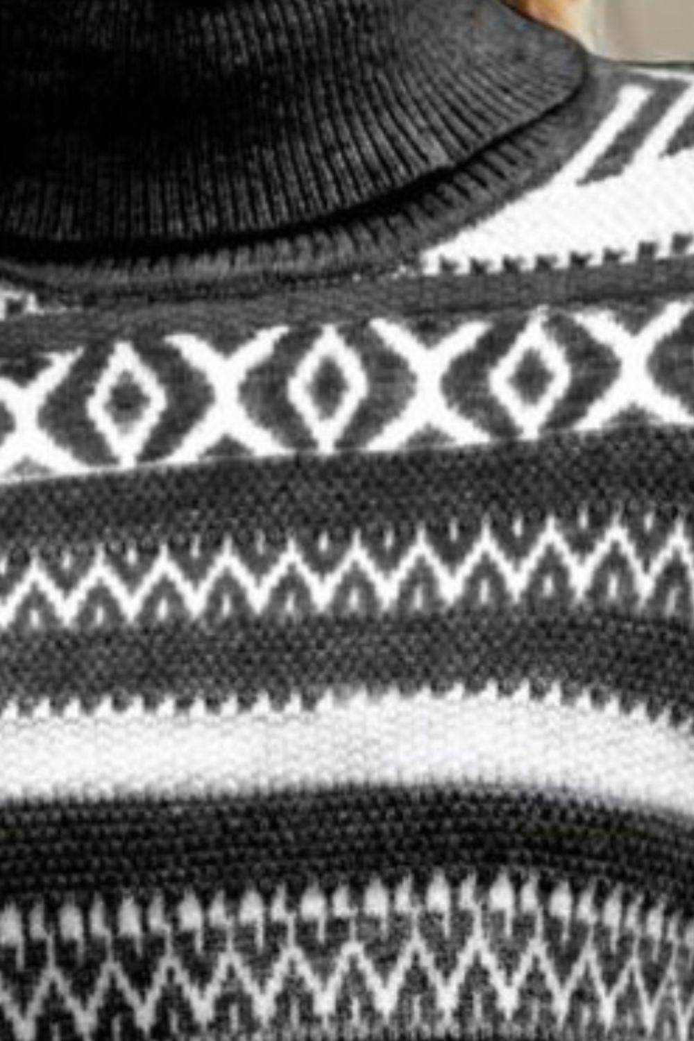Geometric Turtleneck Long Sleeve Sweater - Delanoir
