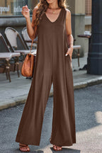 Full Size V-Neck Wide Strap Jumpsuit - Delanoir