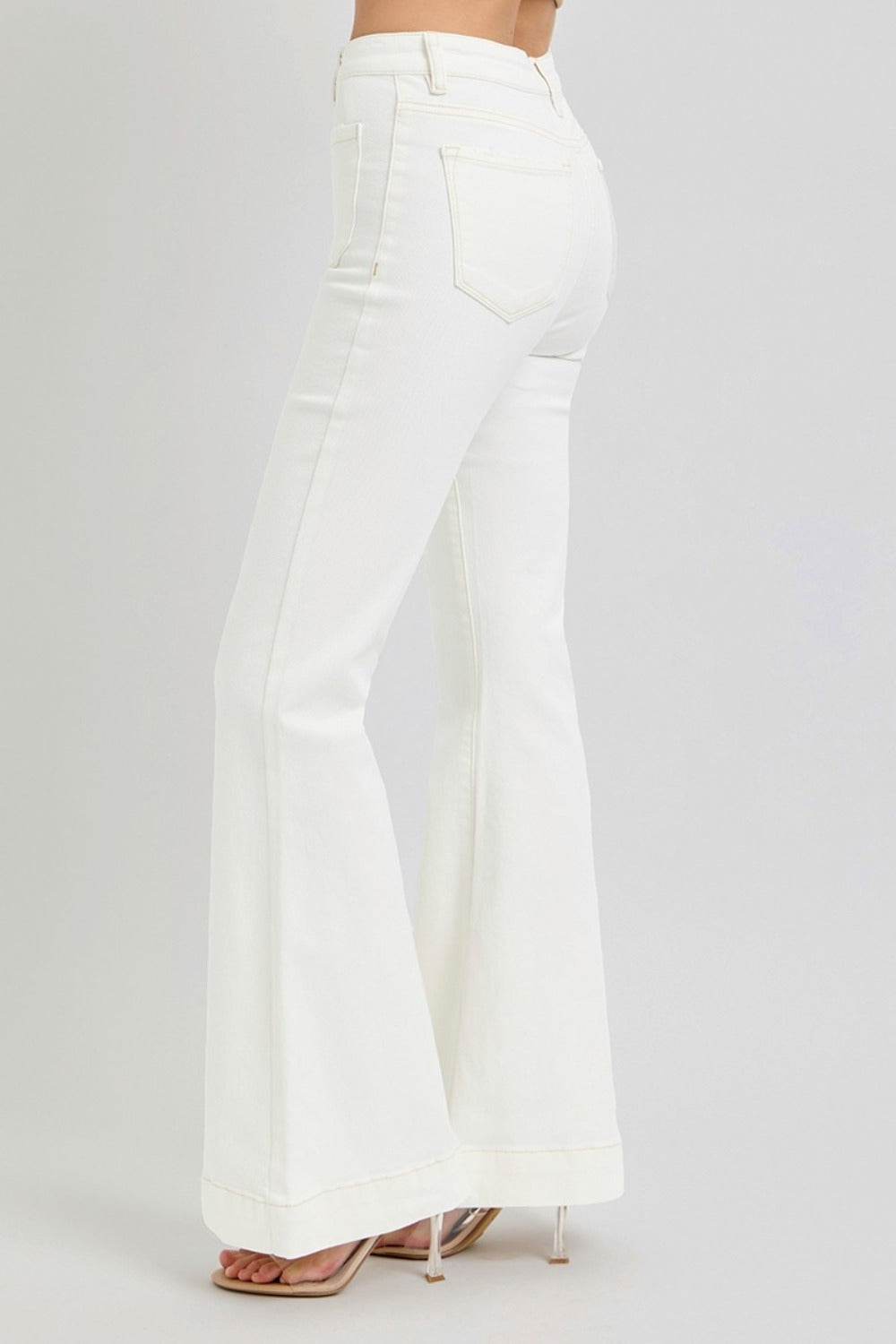 RISEN Full Size High Rise Front Patch Pocket Flare Jeans - Delanoir