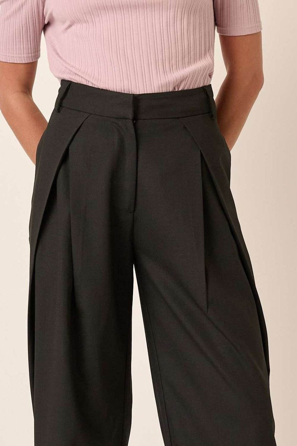 Mittoshop Deep Pleated High Waisted Wide Leg Pants - Delanoir