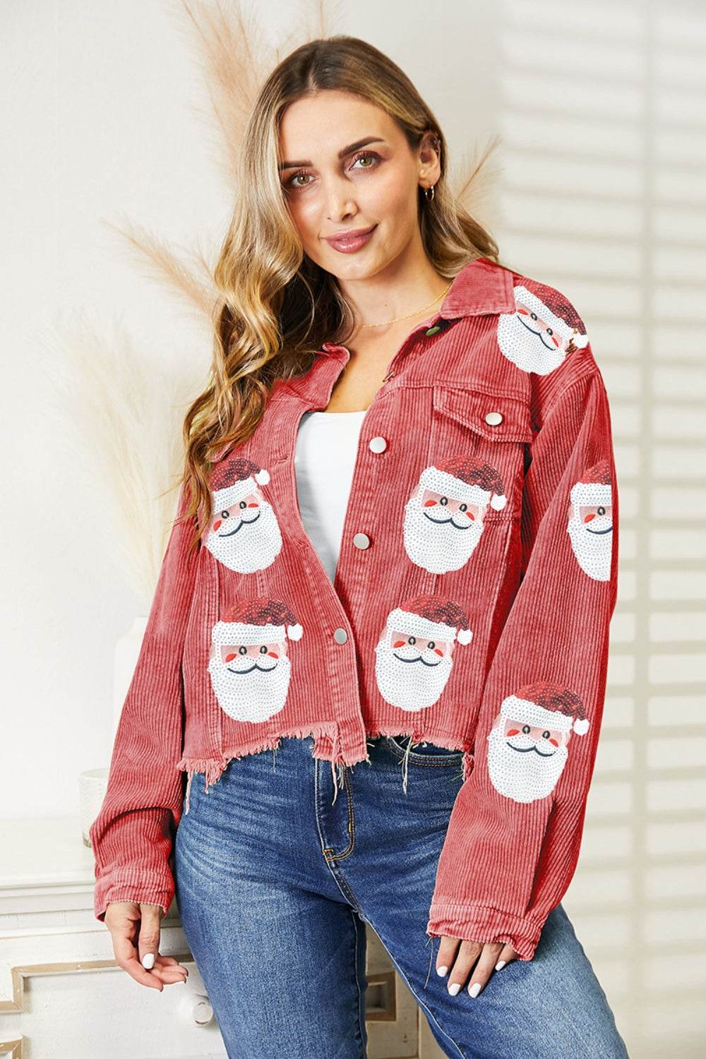 Santa Sequin Raw Hem Jacket - Delanoir