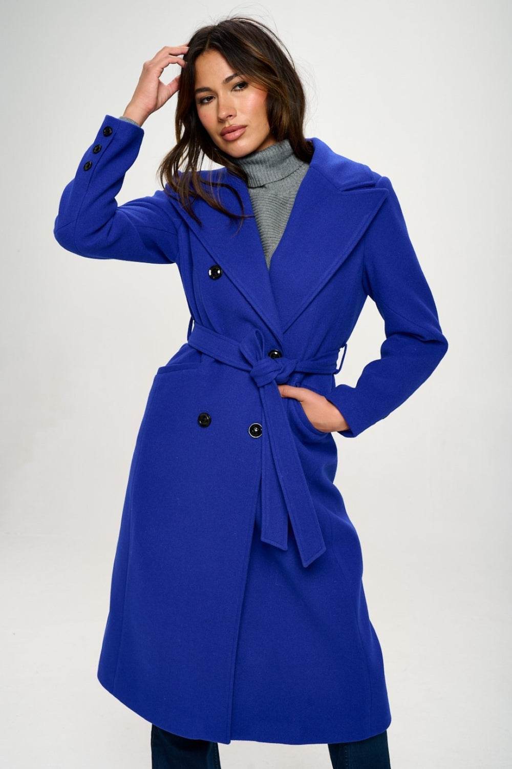 Coalition LA Double-Breasted Longline Coat with Belt - Delanoir