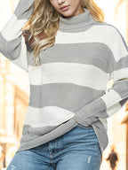 Striped Turtleneck Long Sleeve Sweater - Delanoir
