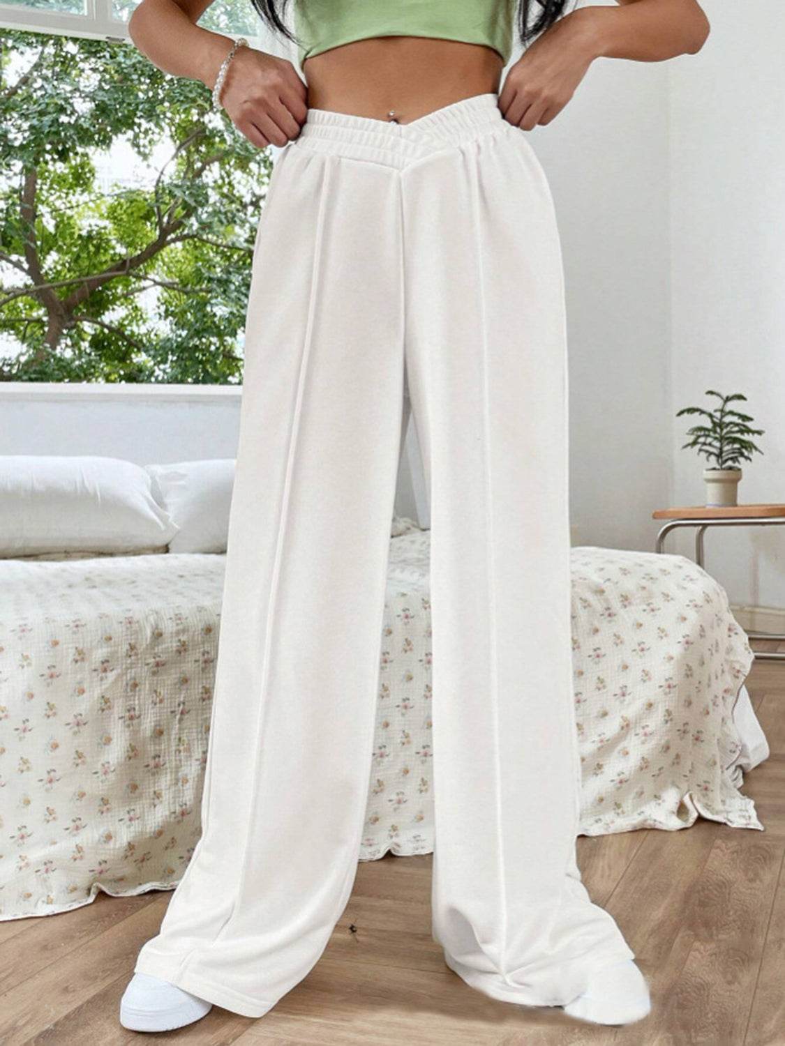 Elastic Waist Wide Leg Pants - Delanoir