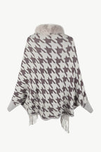 Houndstooth Fringe Hem Poncho - Delanoir