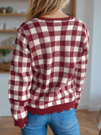 Plaid V-Neck Button Up Cardigan - Delanoir