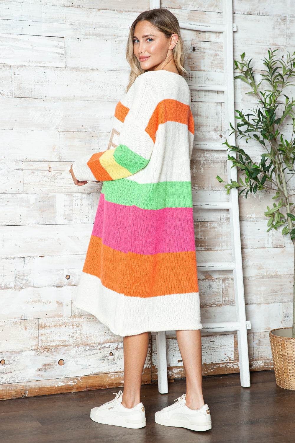 Color Block V-Neck Long Sleeve Sweater Dress - Delanoir