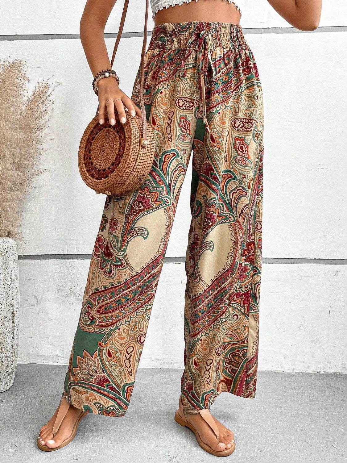 Printed Wide Leg Pants - Delanoir
