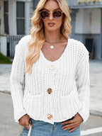 Round Neck Button Up Cardigan with Pockets - Delanoir