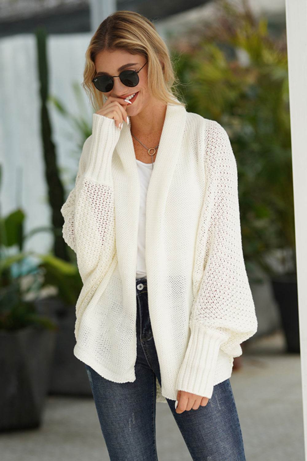 Open Front Batwing Sleeve Cardigan - Delanoir