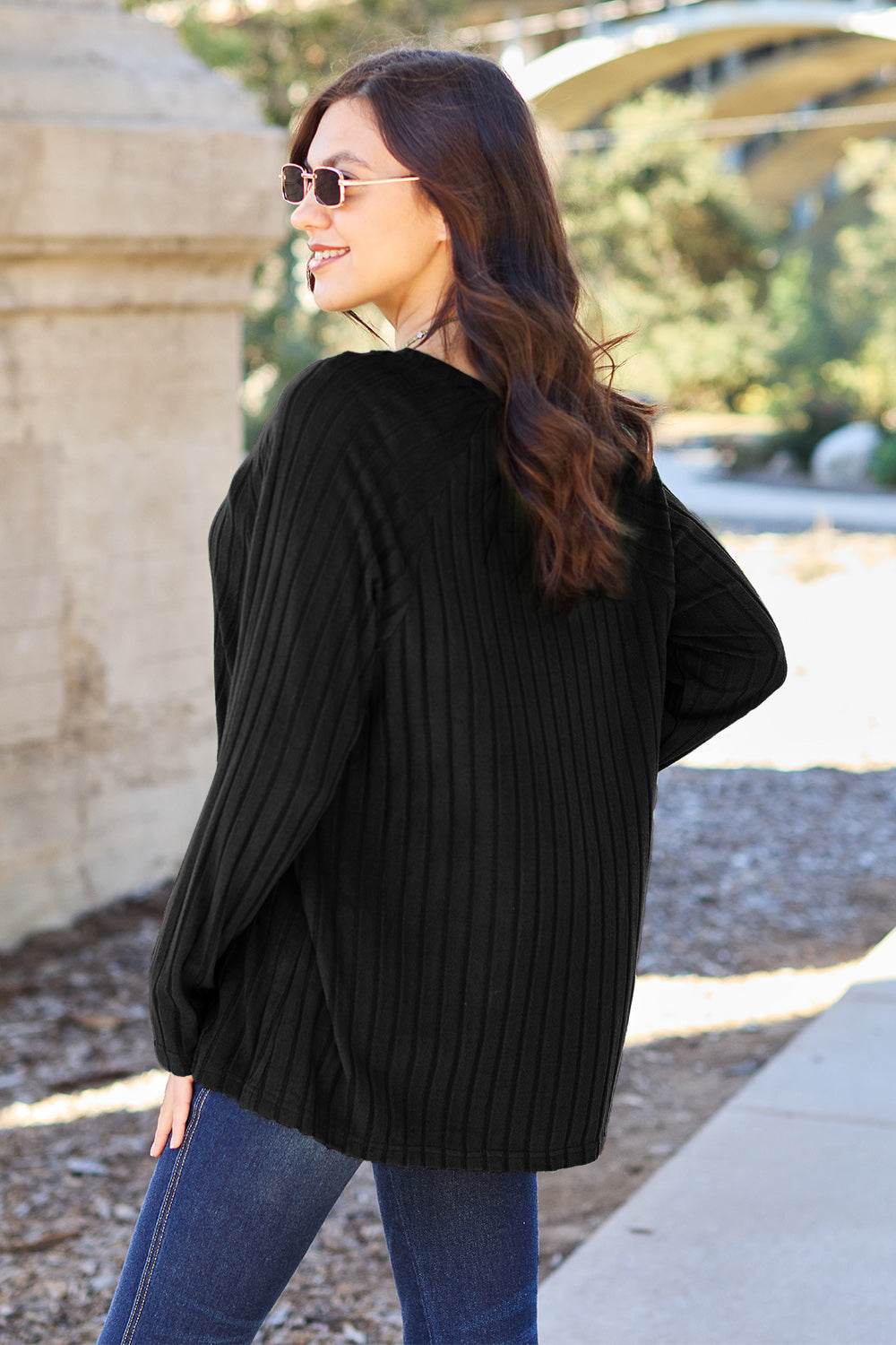 Basic Bae Full Size Ribbed Round Neck Long Sleeve Knit Top - Delanoir